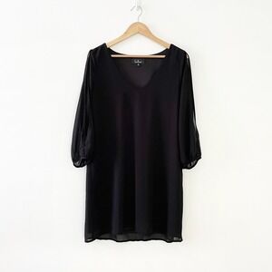 Lulus Women's Sz Medium Black Chiffon Cold Shoulder Long Sleeve Shift Dress NWT